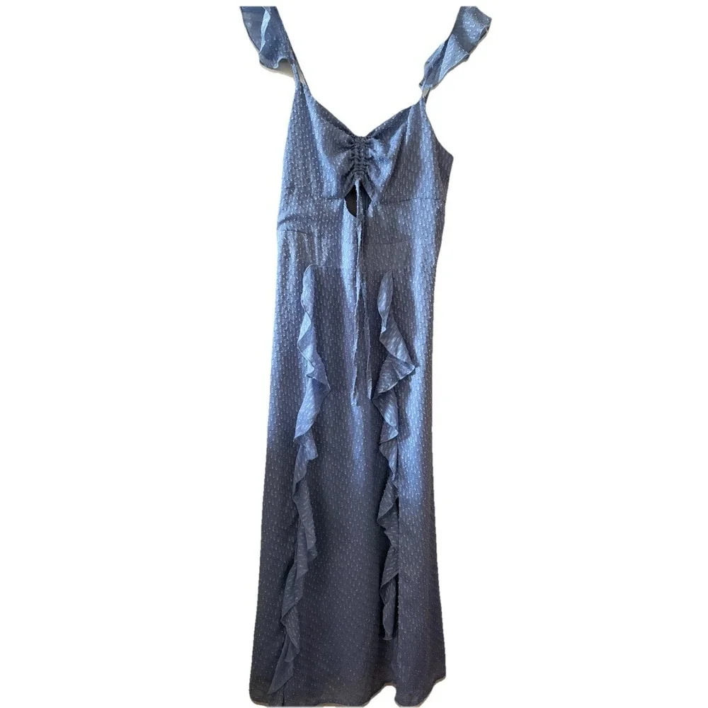 Cistar New York Baby Blue Tank Dress Ruffles Open Slits Size Small - Picture 3 of 8